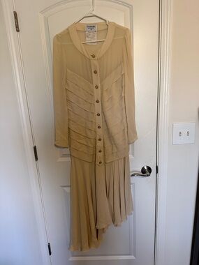 CHANEL Cream Asymmetrical Layered Women’s Dress